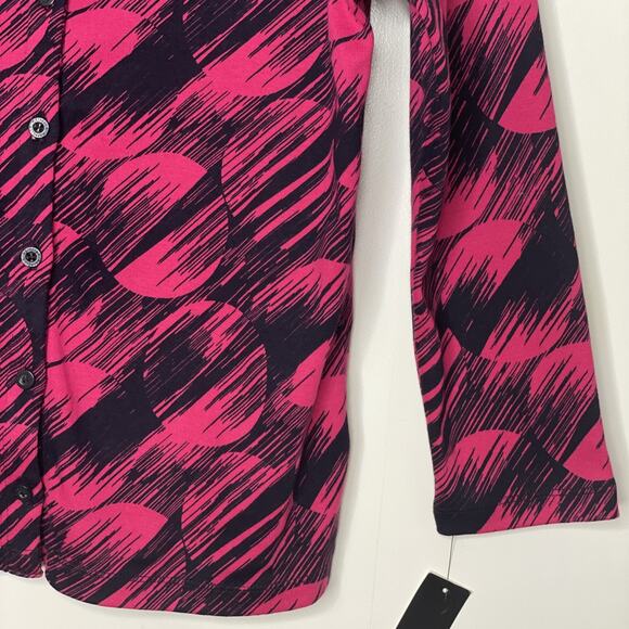 RAFAELLA Women's MEDIUM Sweater Button Front 3/4 Sleeves BLACK Dark PINK NWT - Picture 4 of 16